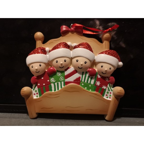 Bed Family of 4 Personalised Christmas Decoration