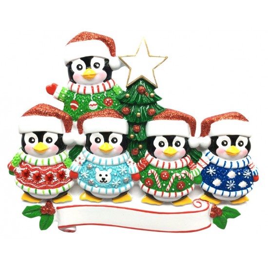 Ugly Sweater Family of 5 Personalised Christmas Decoration
