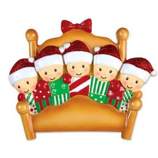 Bed Family of 5 Personalised Christmas Decoration