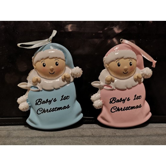  Baby Boy  or Girl in Santa Sack Personalised Christmas Decoration