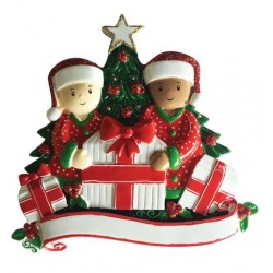 Family of 2 Opening Presents Personalised Christmas Decoration Family of 2 Opening Presents Personalised Christmas Decoration