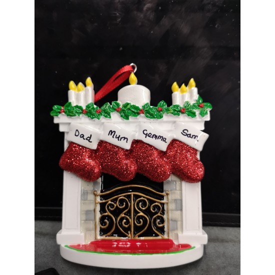  Mantle with Stocking Family of 4 Personalised Christmas Decoration